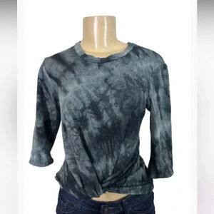 POOF SHIRT CASUAL SWEATSHIRT TYE DYE BLACK AND GRAY FRONT KNOT SIZE SMALL